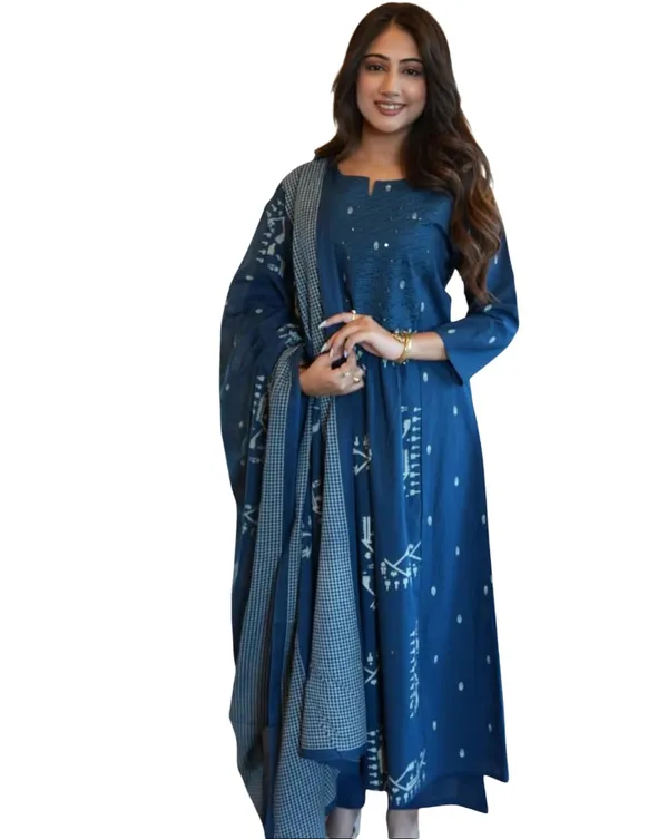 Blue_Cotton_Regular_Embroidered_Anarkali_Kurti_With_Pant_Set_For_Women