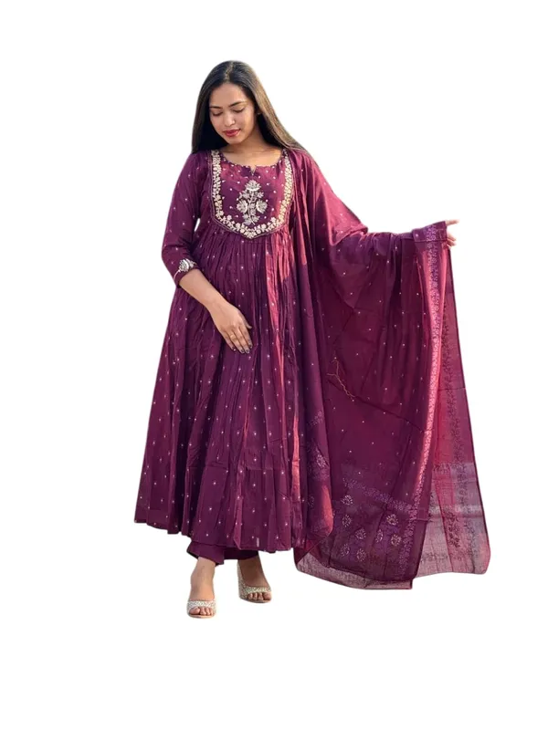 Purple_Cotton_Regular_Printed_Anarkali_Kurti_With_Pant_Dupatta_Set_For_Women
