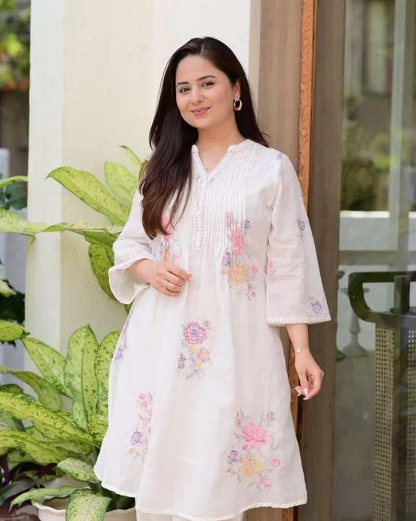 White_Cotton_Printed_A_Line_Kurti_Pant_Dupatta_Set_For_Women