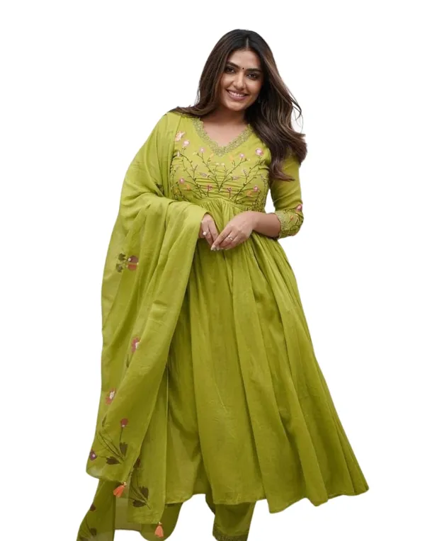 Mehendi_Cotton_Printed_Anarkali_Kurti_With_Pant_Set_For_Women