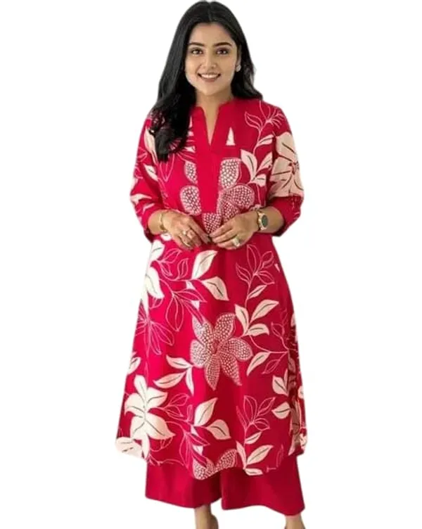 Pink_Cotton_Floral_Printed_Straight_Kurti_With_Pant_Set_For_Women