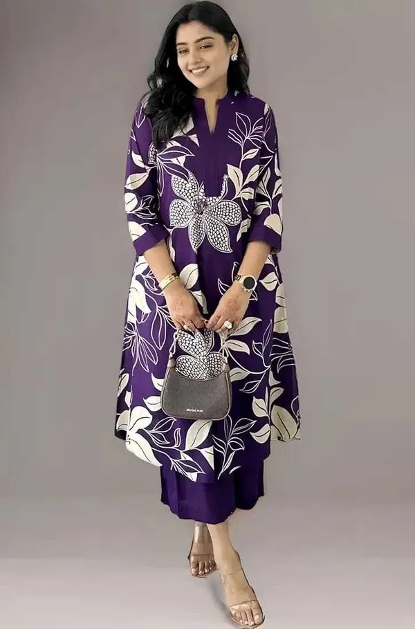 Purple_Cotton_Regular_Floral_Printed_Straight_Kurti_With_Pant_Set_For_Women