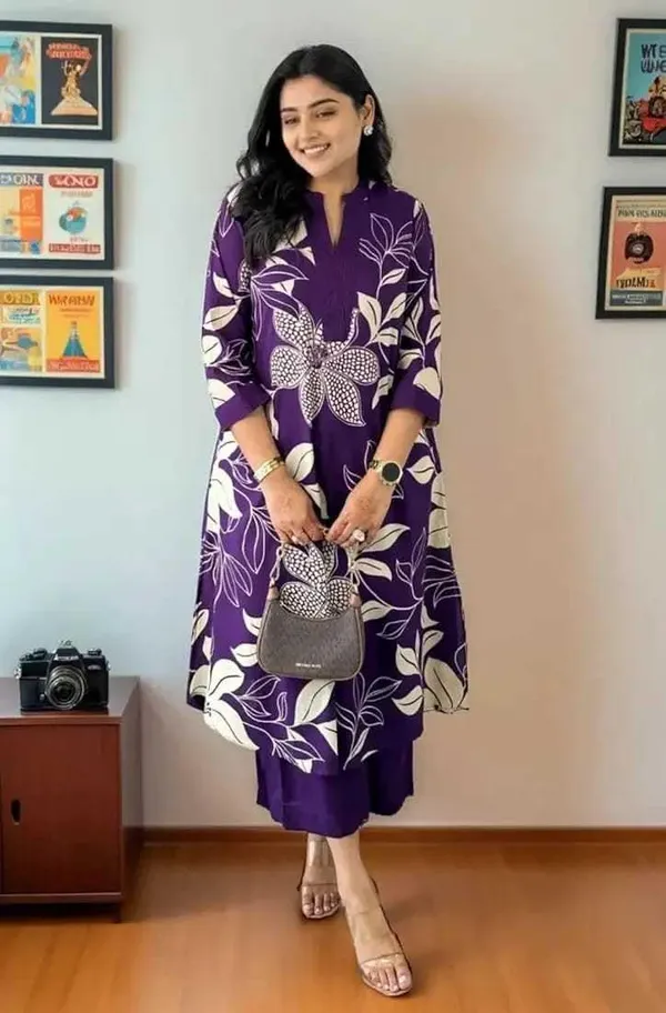 Purple_Cotton_Regular_Floral_Printed_Straight_Kurti_With_Pant_Set_For_Women