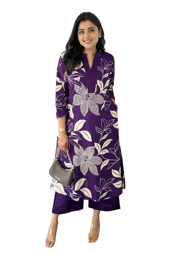 Purple_Cotton_Regular_Floral_Printed_Straight_Kurti_With_Pant_Set_For_Women