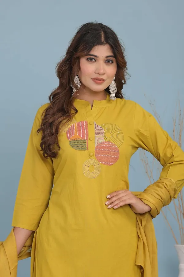Yellow_Cotton_Regular_Embroidered_Straight_Kurti_Set_With_Pant_Dupatta_For_Women