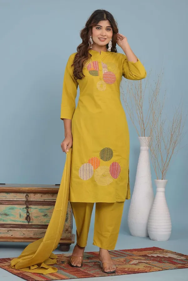 Yellow_Cotton_Regular_Embroidered_Straight_Kurti_Set_With_Pant_Dupatta_For_Women
