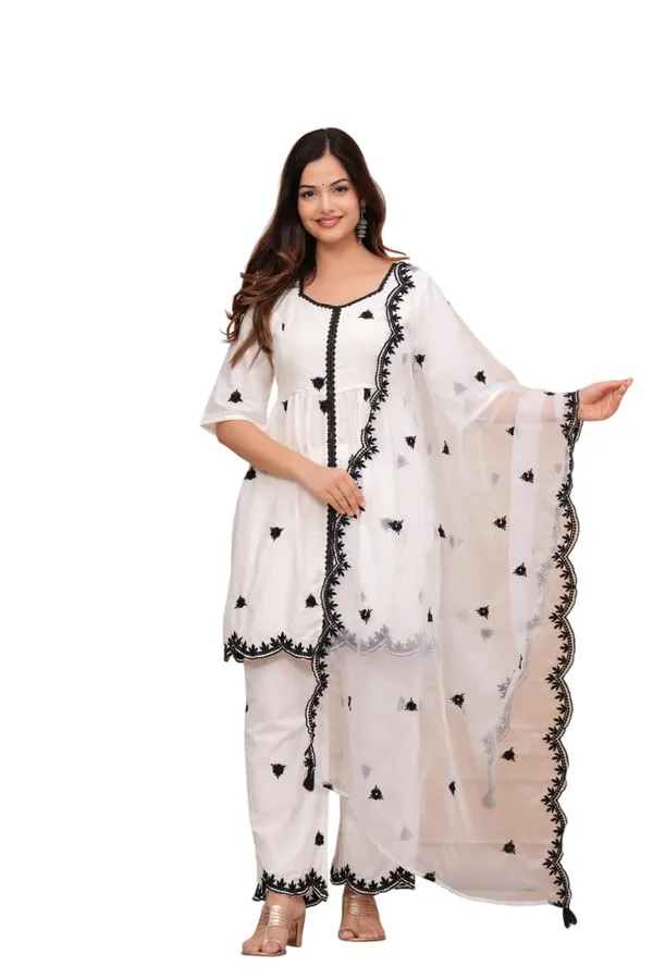 White_Cotton_Regular_Embroidered_Straight_Kurti_Pant_Dupatta_Set_For_Women