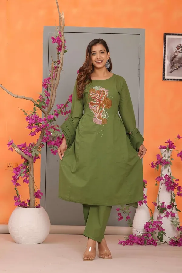 Green_Cotton_Embroidered_Straight_Kurti_With_Pant_Set_For_Women