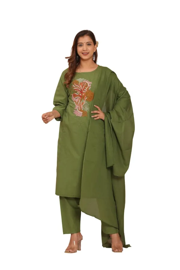 Green_Cotton_Embroidered_Straight_Kurti_With_Pant_Set_For_Women