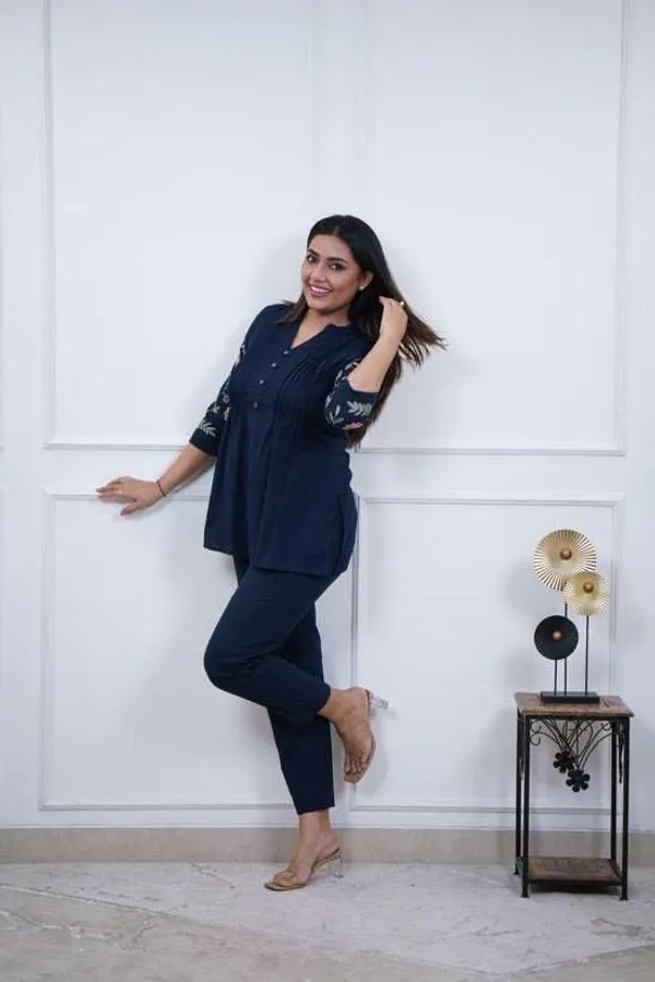 Blue_Cotton_Embroidered_Straight_Short_Kurti_Pant_Dupatta_Set_For_Women