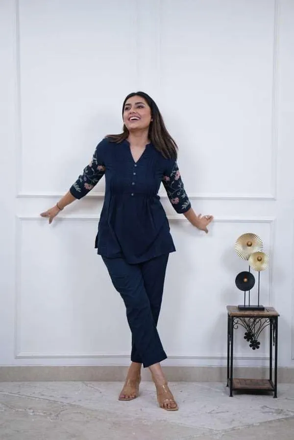 Blue_Cotton_Embroidered_Straight_Short_Kurti_Pant_Dupatta_Set_For_Women