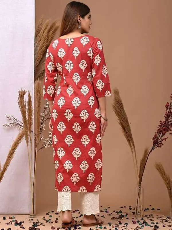 Red_Rayon_Regular_Printed_Straight_Kurti_With_Pant_Set_For_Women