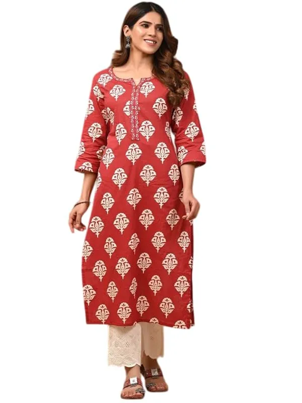 Red_Rayon_Regular_Printed_Straight_Kurti_With_Pant_Set_For_Women