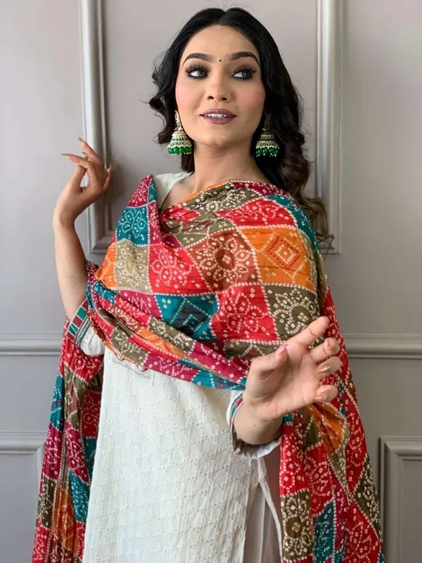 White_Cotton_Chikankari_Print_Straight_Kurti_With_Pant_Dupatta_Set_For_Women