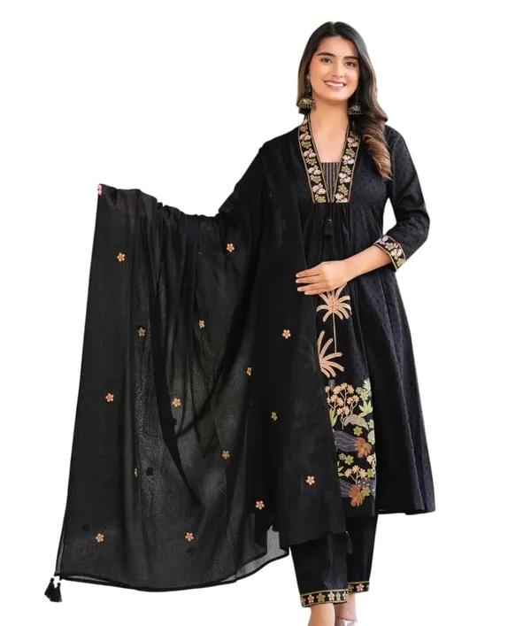 Black_Cotton_Regular_Embroidered_Straight_Kurti_With_Pant_Set_For_Women