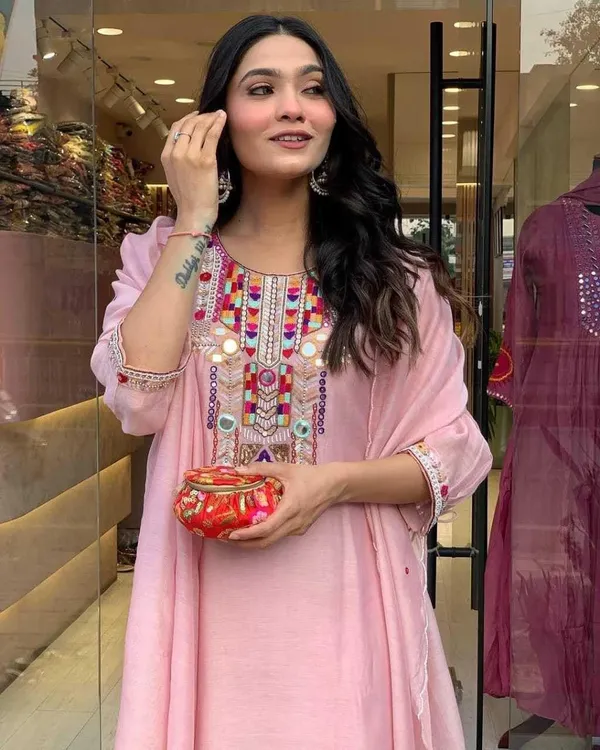 Baby_Pink_Cotton_Mirror_Work_Embroidered_Straight_Kurti_Set_For_Women