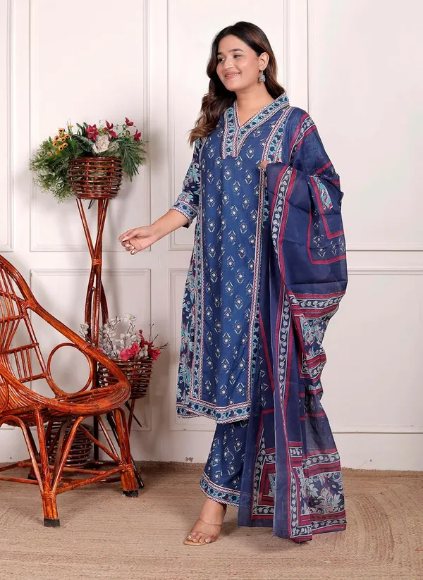 Navy_Blue_Cotton_Printed_Straight_Kurti_With_Pant_Dupatta_Set_For_Women