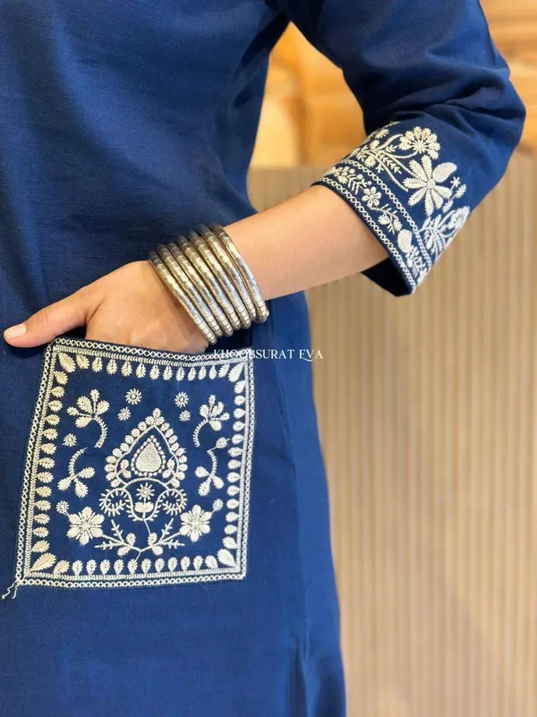 Blue_Cotton_Embroidered_Straight_Kurti_Pant_Dupatta_Set_For_Women