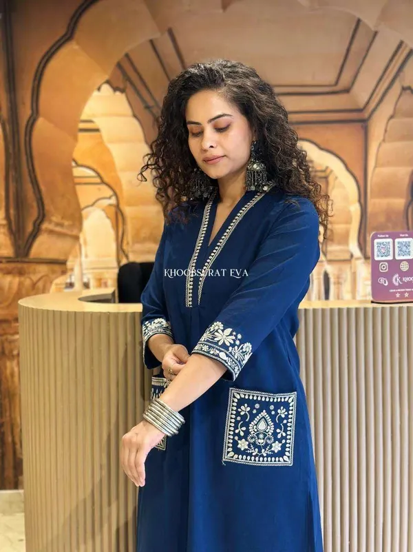Blue_Cotton_Embroidered_Straight_Kurti_Pant_Dupatta_Set_For_Women