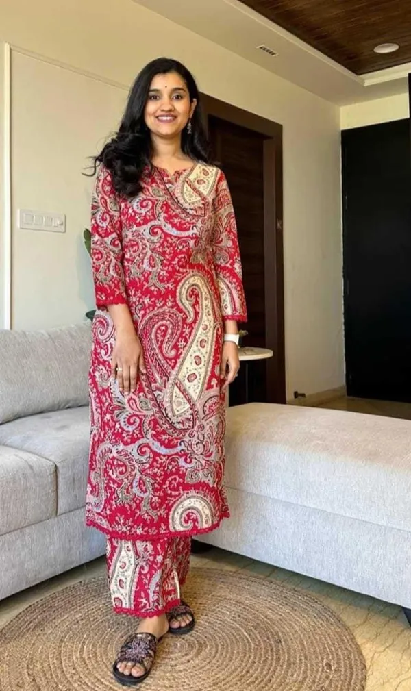 Red_Cotton_Regular_Printed_Kurti_With_Pant_Set_For_Women