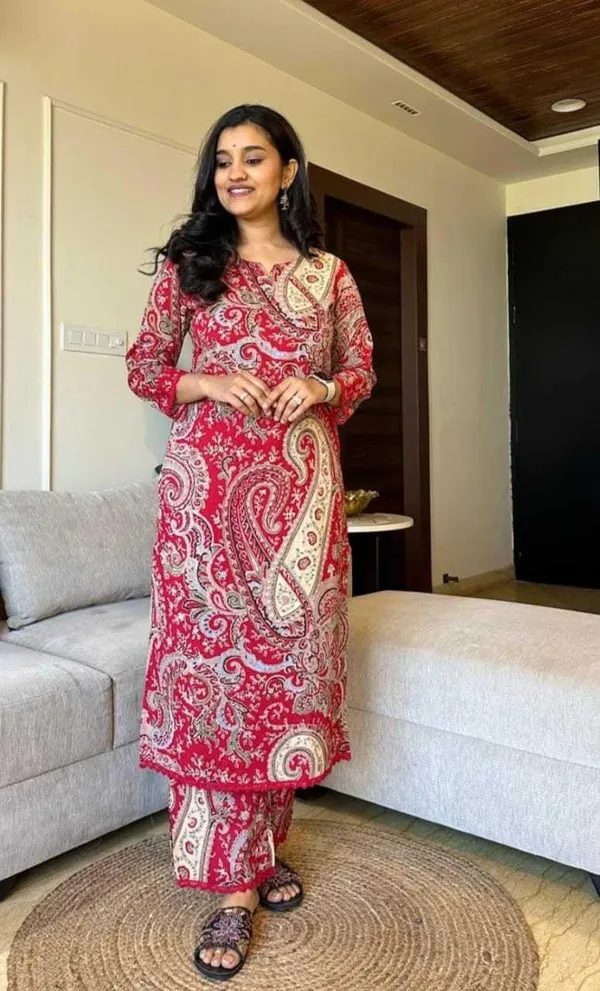 Red_Cotton_Regular_Printed_Kurti_With_Pant_Set_For_Women