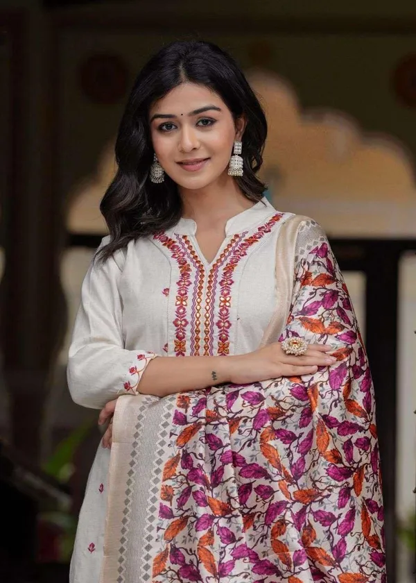 Cream_Cotton_Embroidered_Straight_Kurti_With_Pant_Set_For_Women