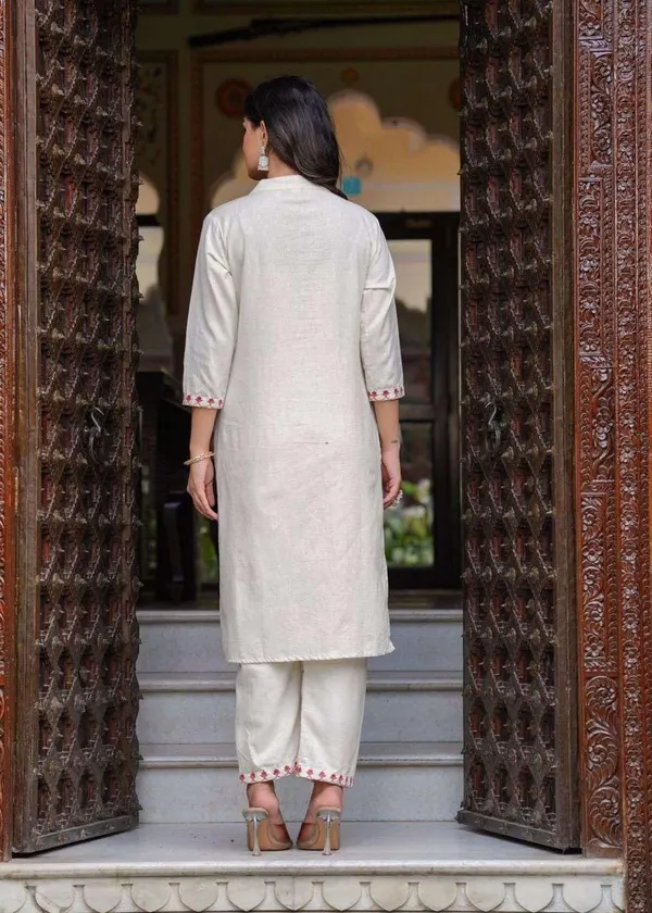 Cream_Cotton_Embroidered_Straight_Kurti_With_Pant_Set_For_Women