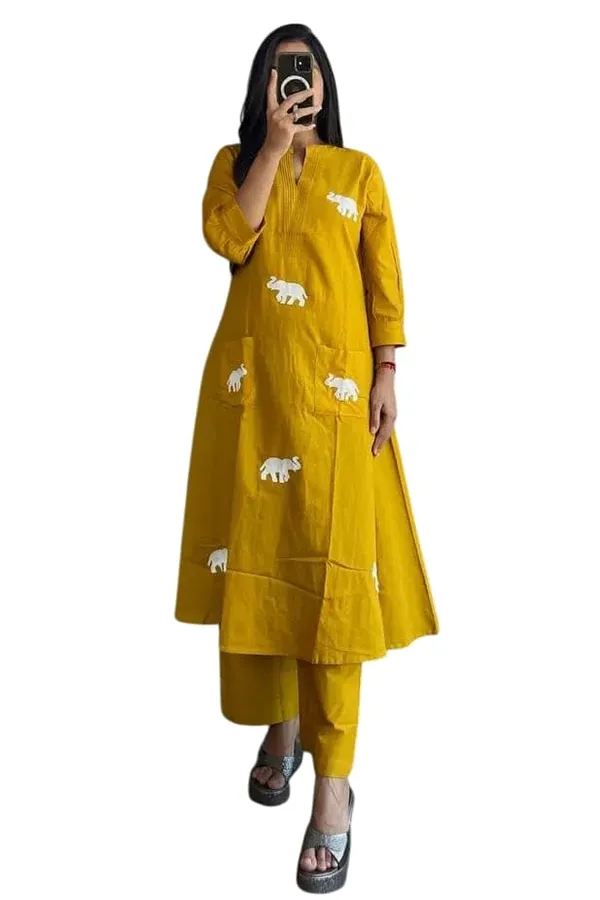 Yellow_Cotton_Regular_Printed_Straight_Kurti_Set_With_Pant_Dupatta_For_Women