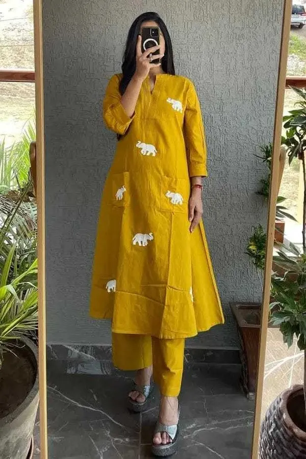Yellow_Cotton_Regular_Printed_Straight_Kurti_Set_With_Pant_Dupatta_For_Women