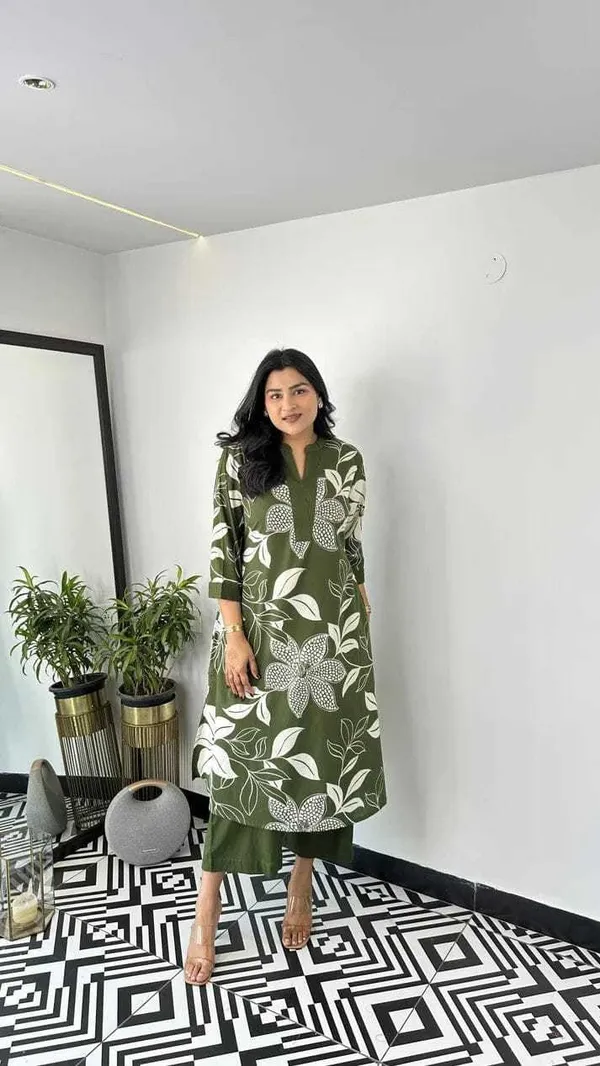 Green_Cotton_Floral_Printed_Straight_Kurti_Pant_Dupatta_Set_For_Women