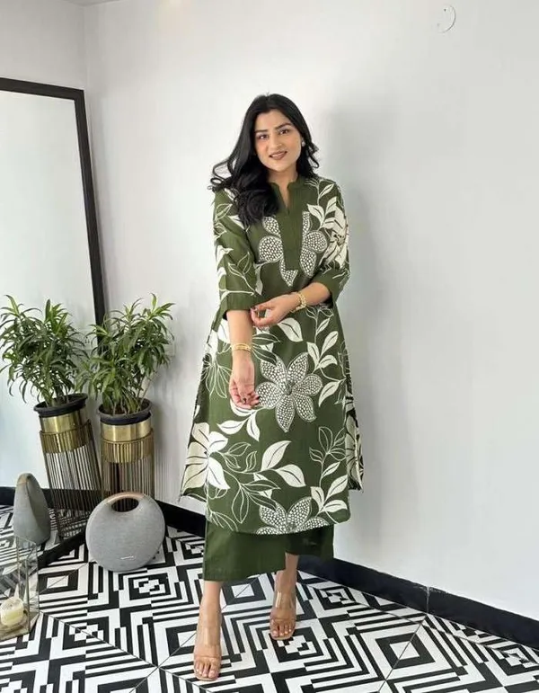 Green_Cotton_Floral_Printed_Straight_Kurti_Pant_Dupatta_Set_For_Women