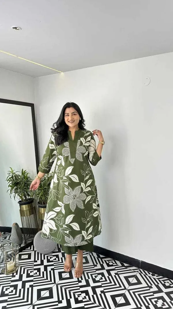 Green_Cotton_Floral_Printed_Straight_Kurti_Pant_Dupatta_Set_For_Women