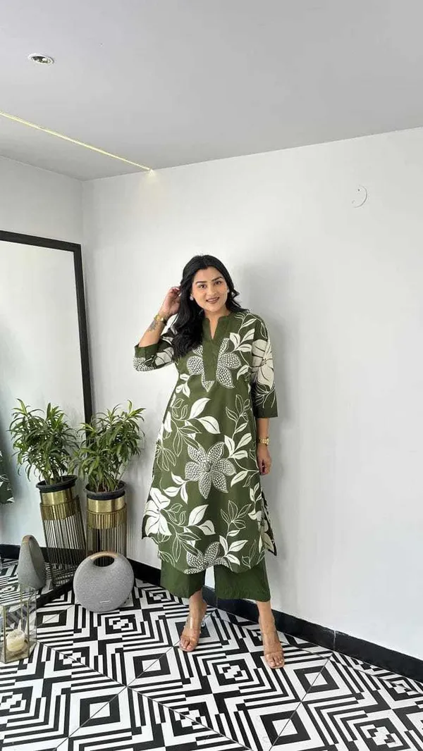 Green_Cotton_Floral_Printed_Straight_Kurti_Pant_Dupatta_Set_For_Women