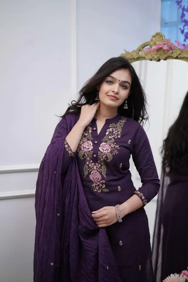 Purple_Cotton_Embroidered_Straight_Kurti_With_Pant_Mulmul_Dupatta_Set_For_Women
