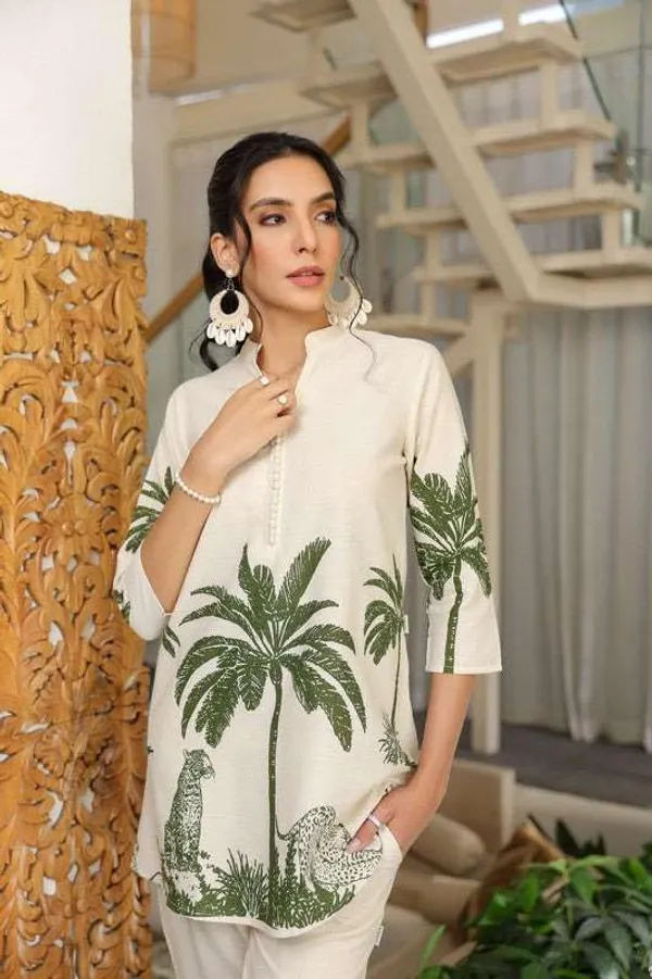 White_Green_Cotton_Floral_Printed_Straight_Kurti_With_Pant_Set_For_Women