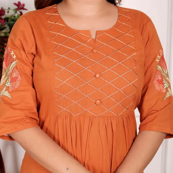 Orange_Cotton_Embroidered_Straight_Kurti_With_Pant_Dupatta_Set_For_Women