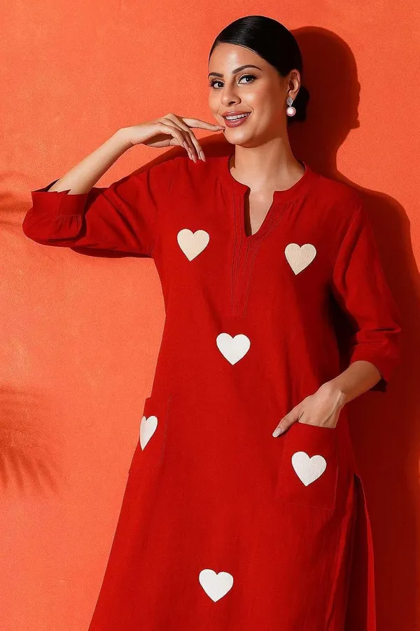 Red_Cotton_Regular_Embroidered_Straight_Kurti_Set_With_Pant_Dupatta_For_Women