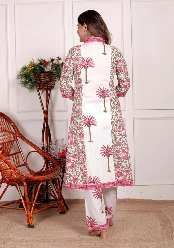 White_Pink_Cotton_Printed_Straight_Kurti_Set_With_Pant_Dupatta_For_Women