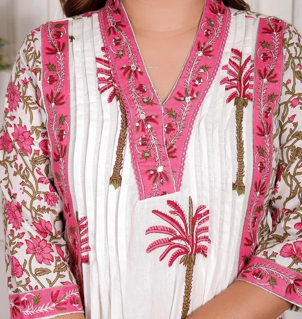 White_Pink_Cotton_Printed_Straight_Kurti_Set_With_Pant_Dupatta_For_Women
