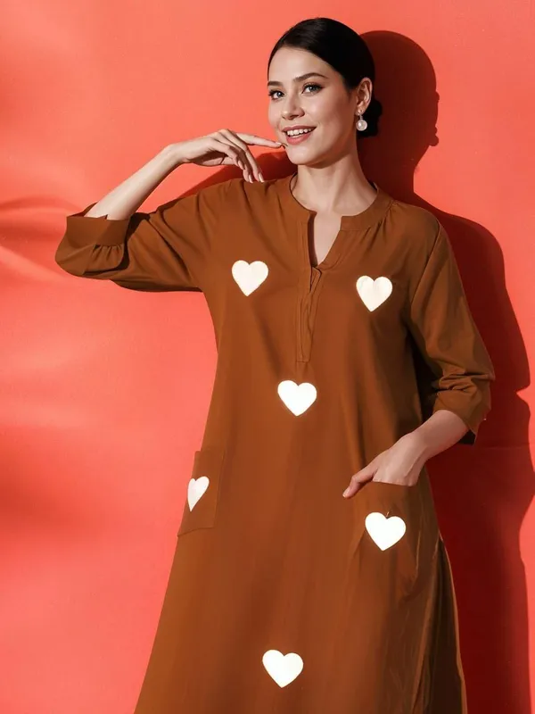 Brown_Cotton_Regular_Embroidered_Straight_Kurti_With_Pant_Set_For_Women