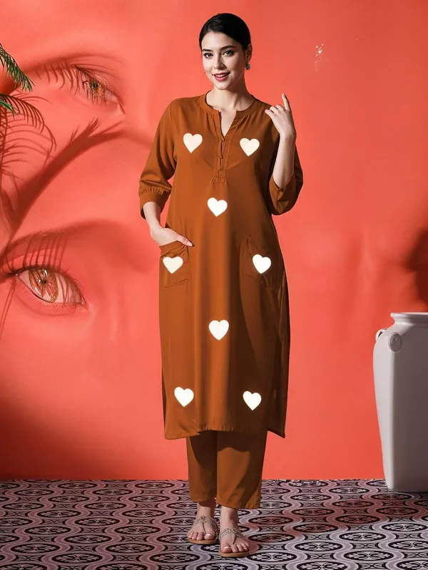 Brown_Cotton_Regular_Embroidered_Straight_Kurti_With_Pant_Set_For_Women