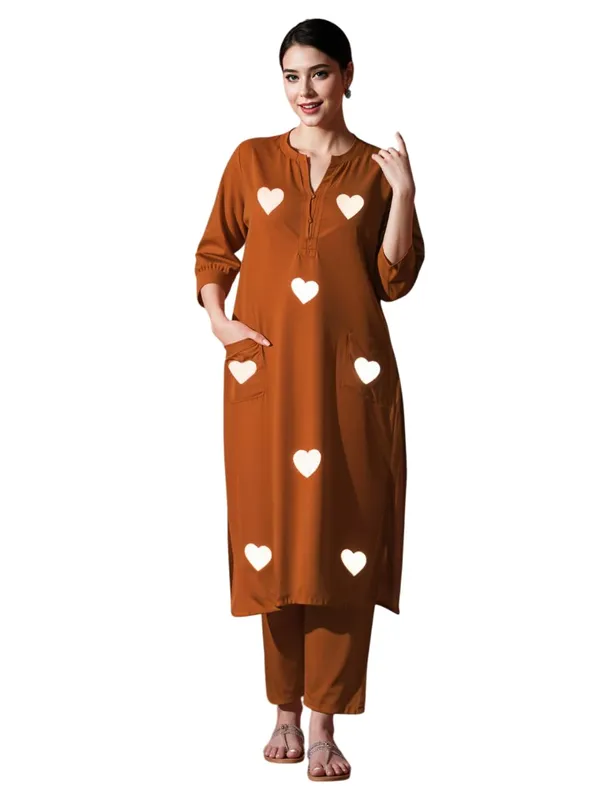 Brown_Cotton_Regular_Embroidered_Straight_Kurti_With_Pant_Set_For_Women