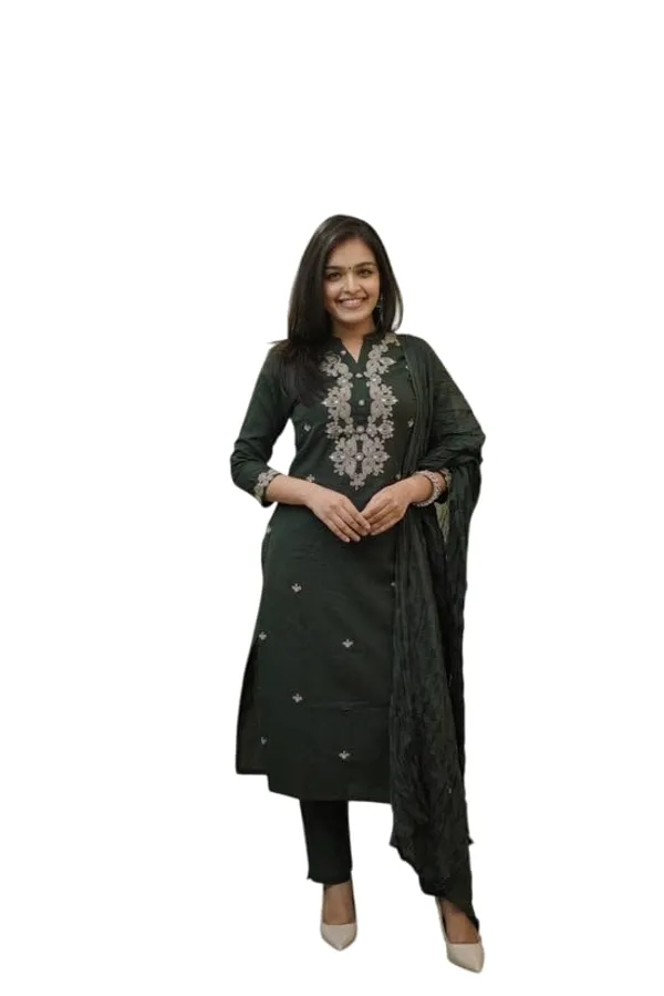 Black_Cotton_Regular_Embroidered_Kurti_Set_With_Dupatta_For_Women