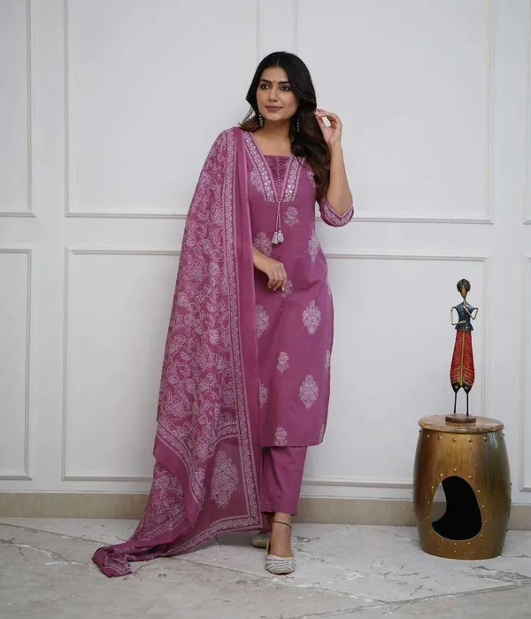 Purple_Cotton_Embroidered_Straight_Kurti_Set_With_Pant_Dupatta_For_Women