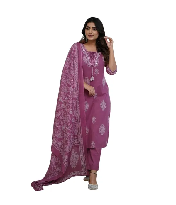 Purple_Cotton_Embroidered_Straight_Kurti_Set_With_Pant_Dupatta_For_Women