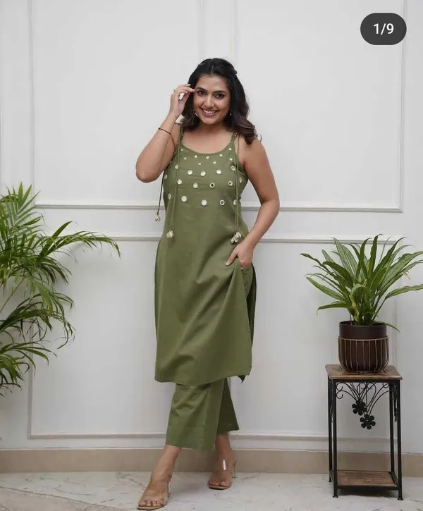 Green_Cotton_Embroidered_Sleeveless_Kurti_With_Ankle_Length_Pant_Set_For_Women