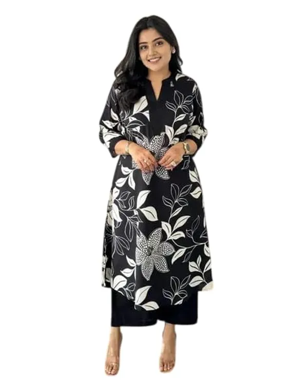Black_Cotton_Floral_Printed_Straight_Kurti_Pant_Dupatta_Set_For_Women