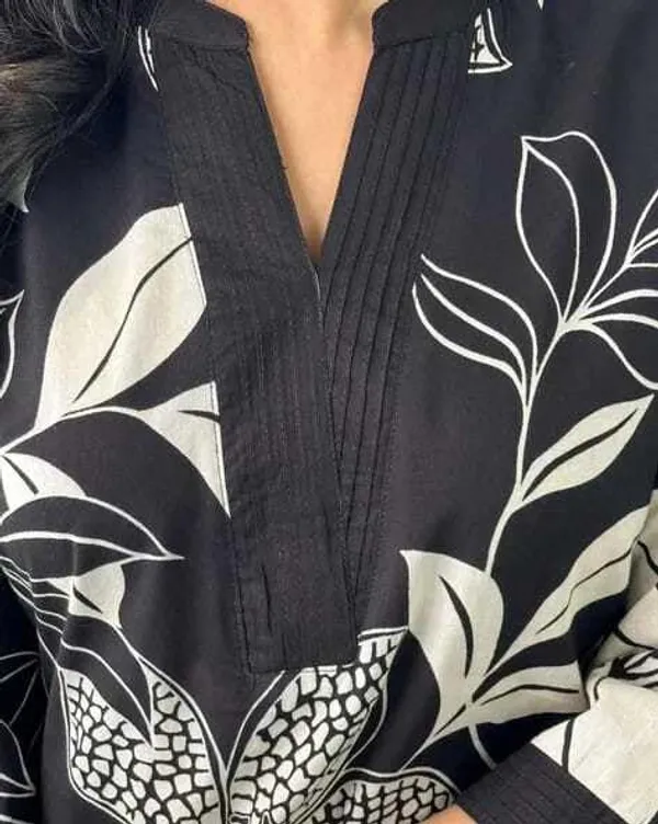 Black_Cotton_Floral_Printed_Straight_Kurti_Pant_Dupatta_Set_For_Women