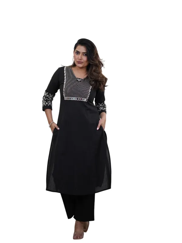 Black_Cotton_Regular_Printed_Kurti_With_Pant_Set_For_Women