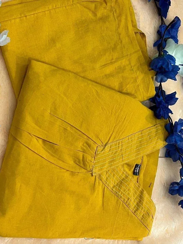Yellow_Cotton_Regular_Plain_A_Line_Straight_Kurti_With_Pant_Set_For_Women